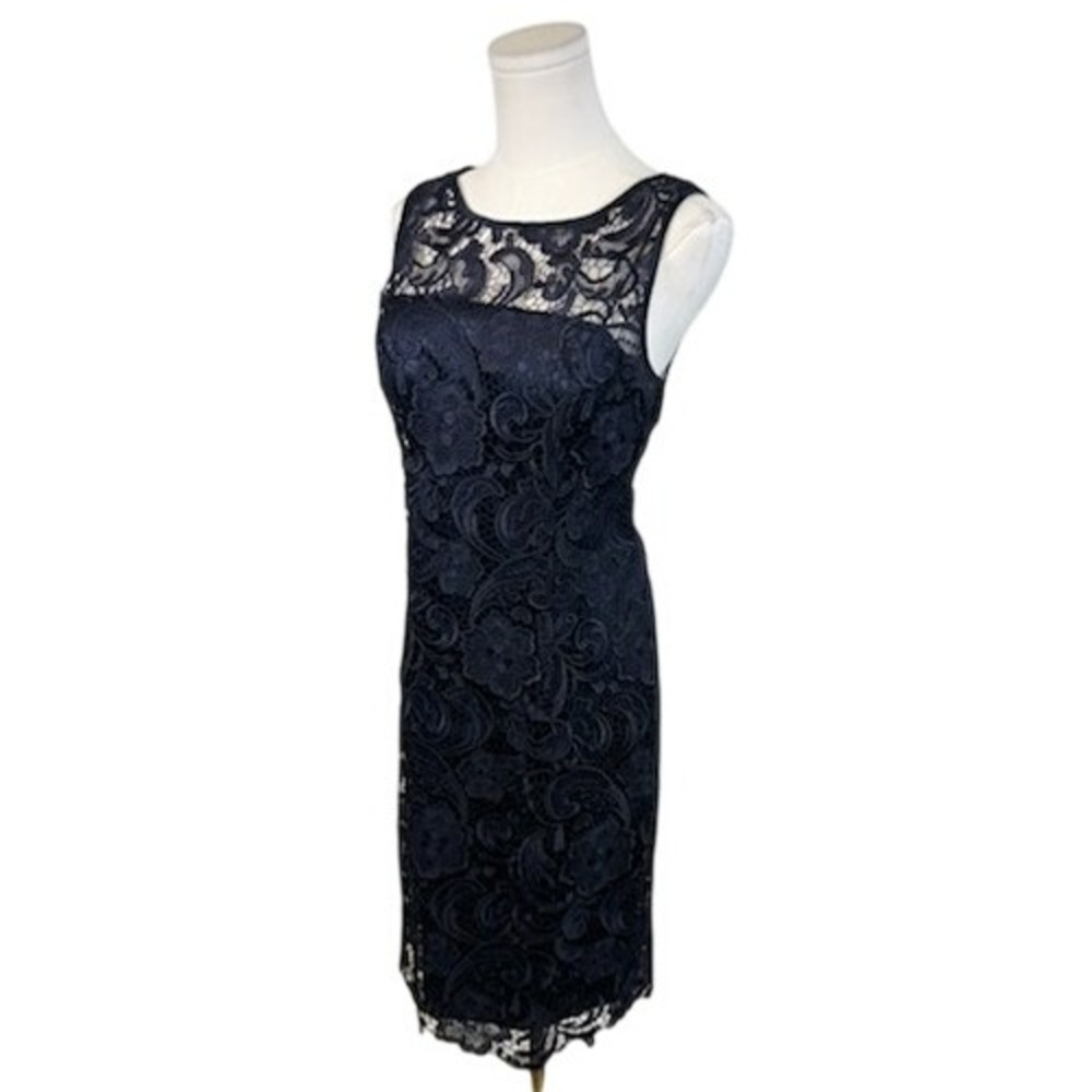 Adrianna Papell Lace Dress Cocktail Party Sleeveless Navy Blue Size 8